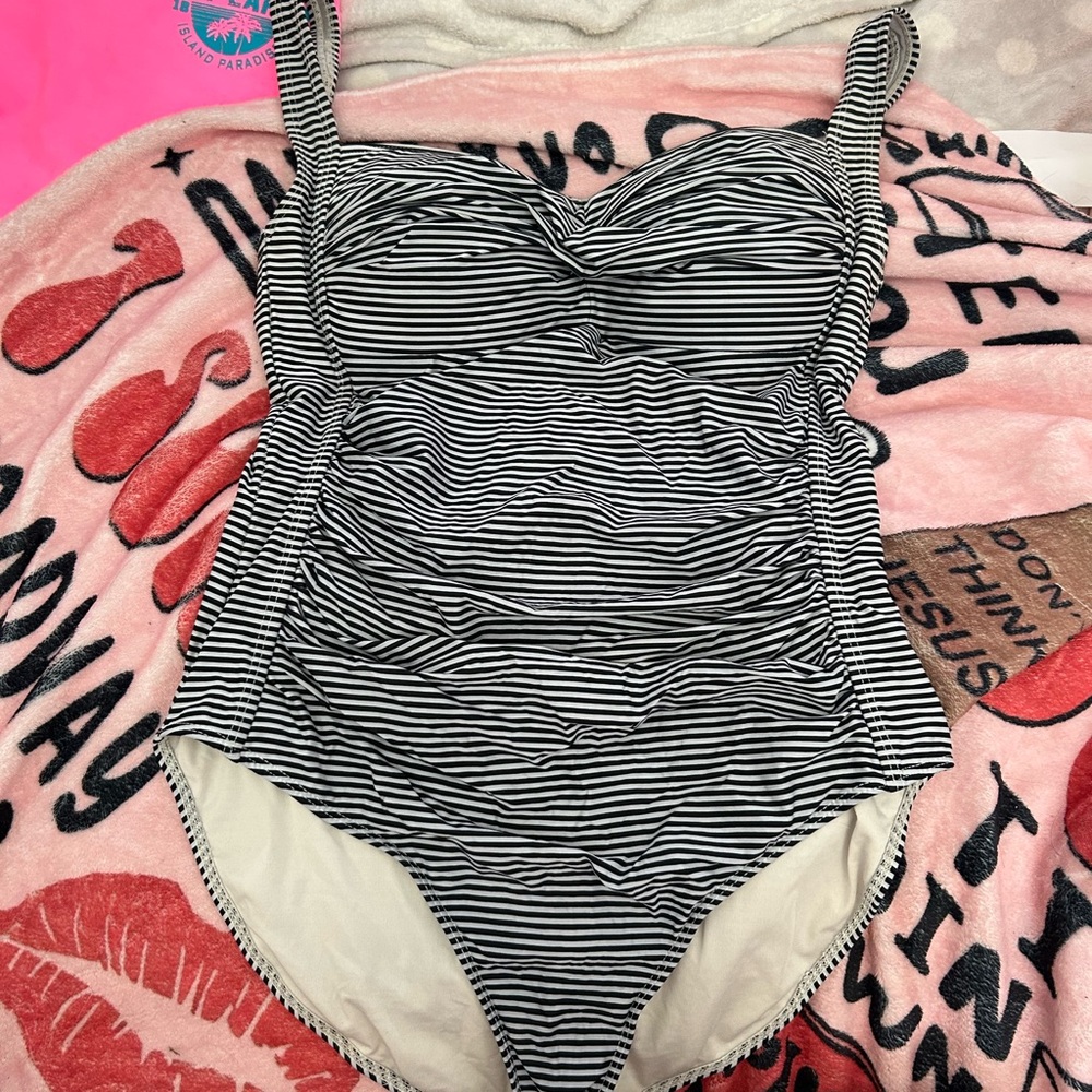 H&M Black and White Striped One Piece Swimsuit